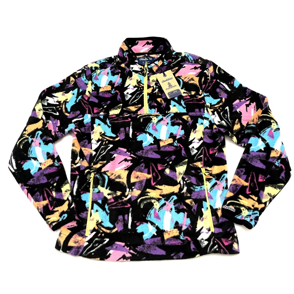 NEW Chubbies The Show Stopper Low Pile Fleece 1/4 Zip Pullover Medium Colorful